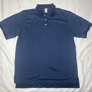 LL Bean Short Sleeve Polo Shirt Mens Large Blue Checker 100% Cotton